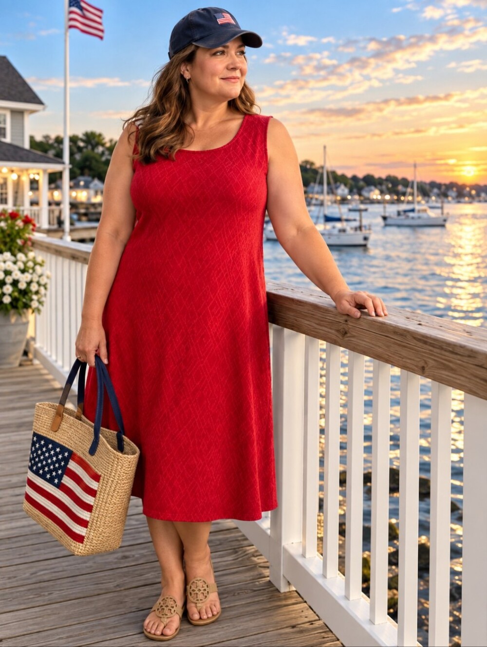 Red Sleeveless Plus Size Dress diamond print knit midi Sheath Preppy comfy Sz 1X